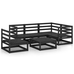 6-tlg. Garten-Lounge-Set Schwarz Massivholz Kiefer