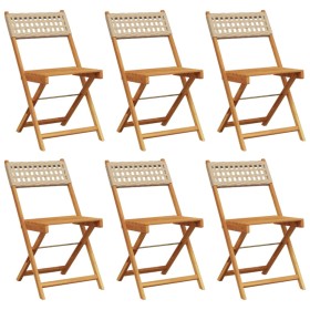 vidaXL Gartenstühle 6 Stk. Klappbar Beige Poly Rattan & Massivholz