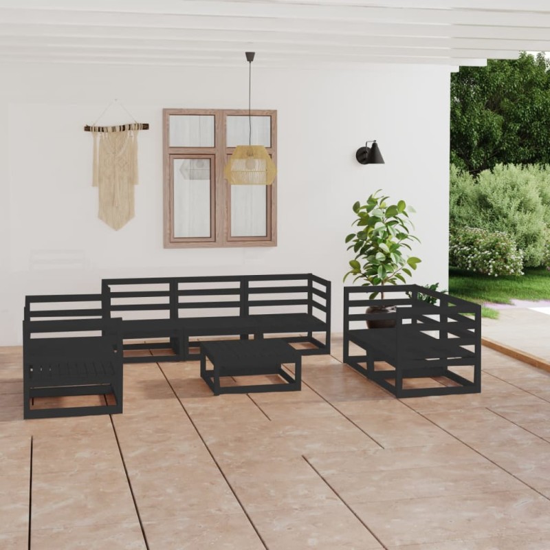 8-tlg. Garten-Lounge-Set Schwarz Massivholz Kiefer 8-tlg. Garten-Lounge-Set Schwarz Massivholz Kiefer