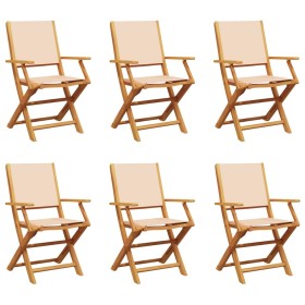 vidaXL Gartenstühle 6 Stk. Klappbar Beige Stoff und Massivholz