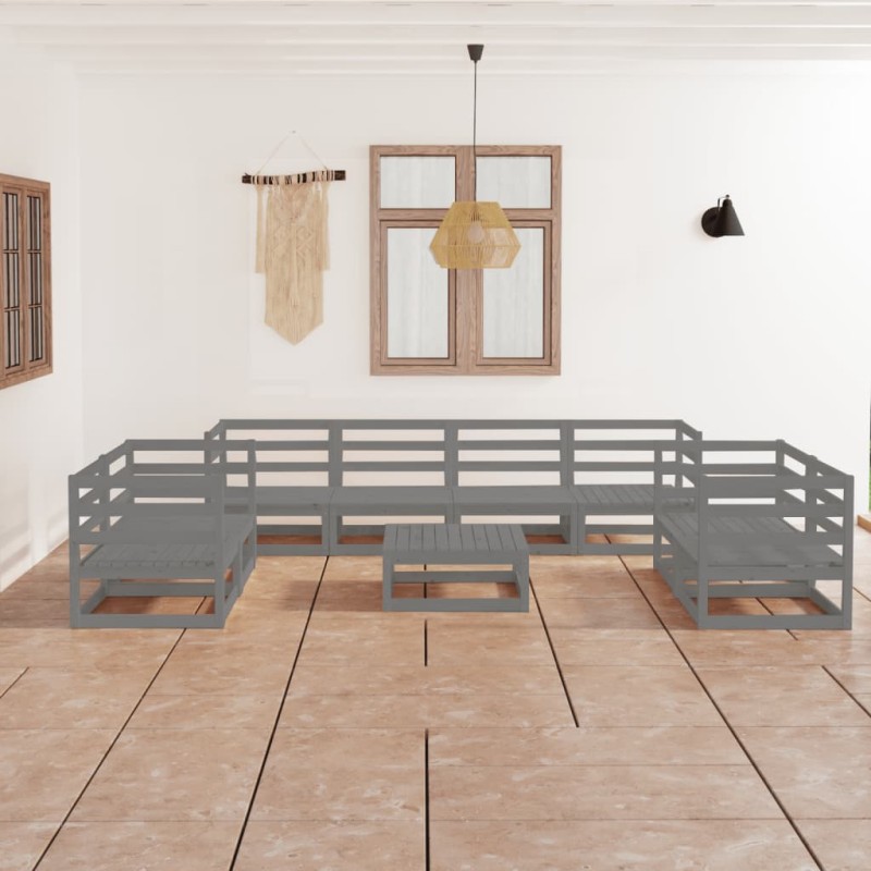 vidaXL 9-tlg. Garten-Lounge-Set Grau Massivholz Kiefer vidaXL 9-tlg. Garten-Lounge-Set Grau Massivholz Kiefer