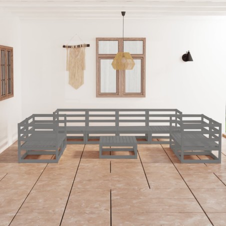 vidaXL 9-tlg. Garten-Lounge-Set Grau Massivholz Kiefer