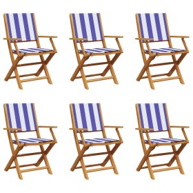 vidaXL Gartenstühle 6 Stk. Klappbar Blau und Weiß Stoff und Massivholz