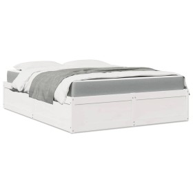 vidaXL Bett mit Matratze Weiß 160x200 cm Massivholz Kiefer