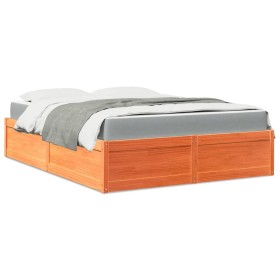 vidaXL Bett mit Matratze Wachsbraun 140x200 cm Massivholz Kiefer