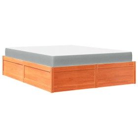 vidaXL Bett mit Matratze Wachsbraun 140x200 cm Massivholz Kiefer