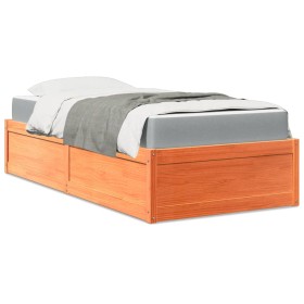 vidaXL Bett mit Matratze Wachsbraun 90x190 cm Massivholz Kiefer