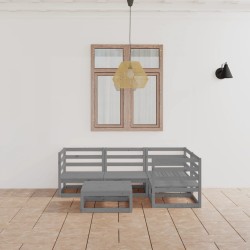5-tlg. Garten-Lounge-Set Grau Kiefer Massivholz