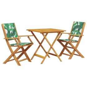 vidaXL 3-tlg. Bistro-Set Blattmuster Stoff und Massivholz