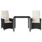 vidaXL 3-tlg. Bistro-Set mit Kissen Schwarz Poly Rattan vidaXL 3-tlg. Bistro-Set mit Kissen Schwarz Poly Rattan