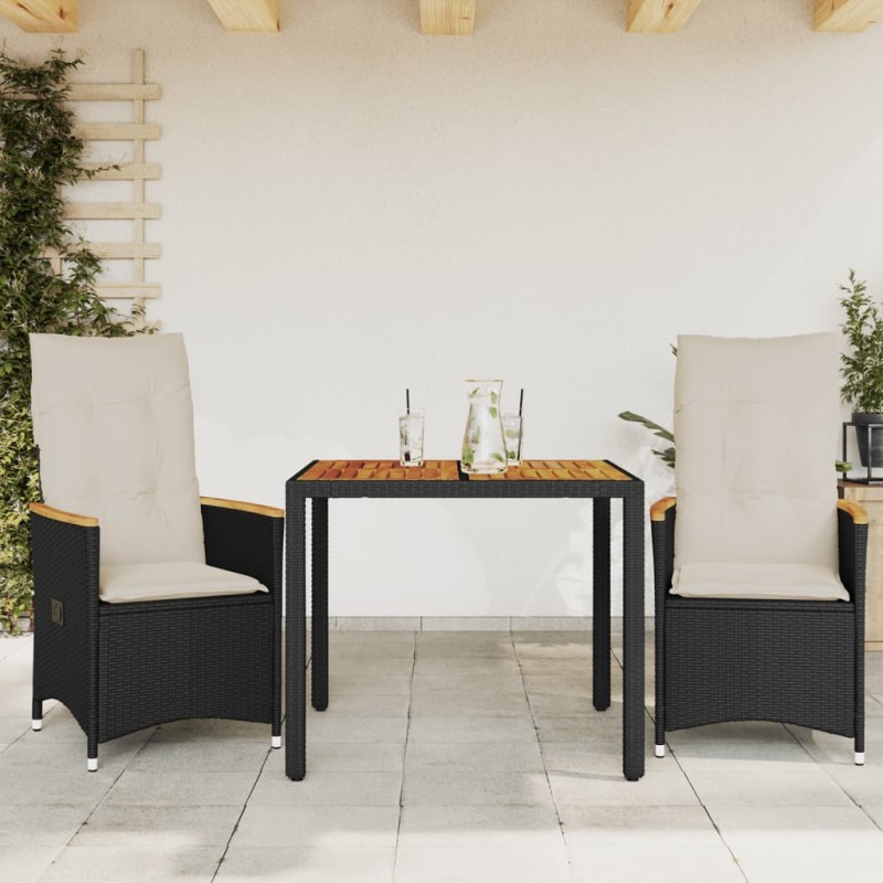 vidaXL 3-tlg. Bistro-Set mit Kissen Schwarz Poly Rattan vidaXL 3-tlg. Bistro-Set mit Kissen Schwarz Poly Rattan