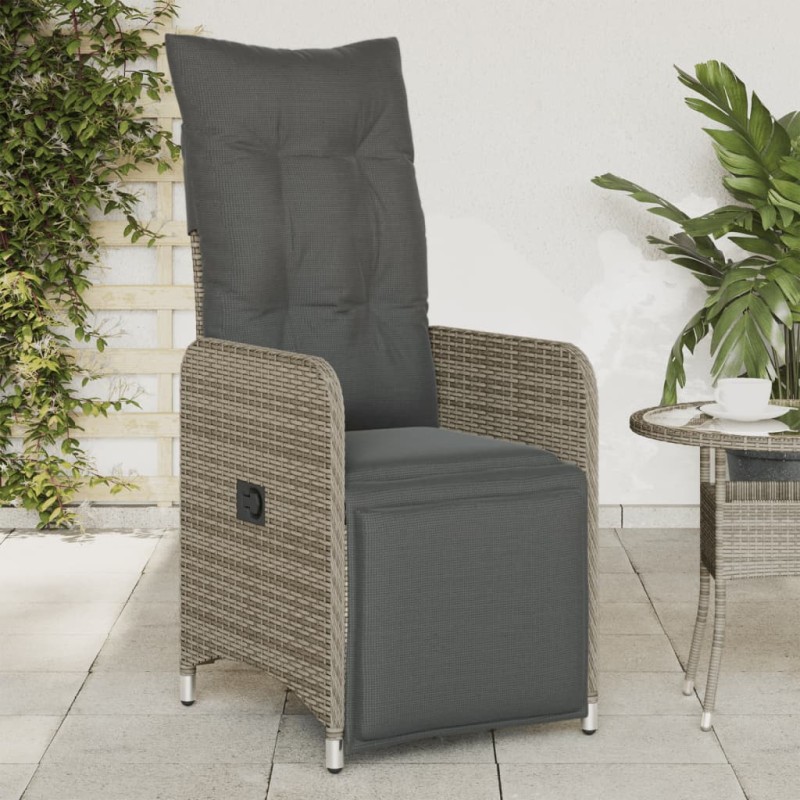 vidaXL Gartensessel Verstellbar mit Kissen Grau Poly Rattan vidaXL Gartensessel Verstellbar mit Kissen Grau Poly Rattan