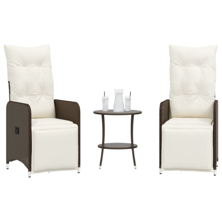 vidaXL Outdoor-Lehnstühle 2 Stk. mit Tisch Braun Poly Rattan