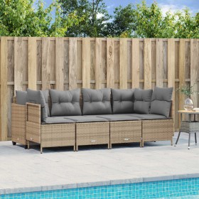 vidaXL 5-tlg. Garten-Sofagarnitur mit Kissen Beige Poly Rattan