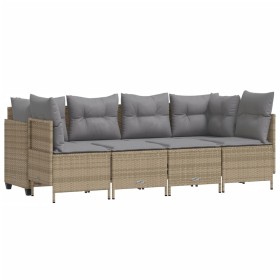 vidaXL 5-tlg. Garten-Sofagarnitur mit Kissen Beige Poly Rattan