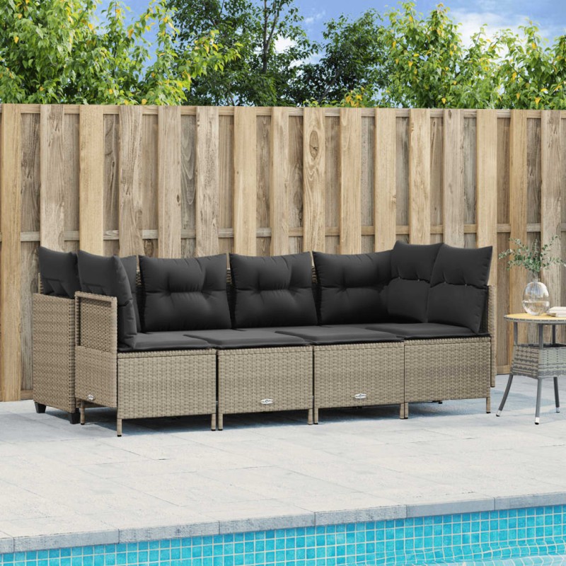 vidaXL 5-tlg. Garten-Sofagarnitur mit Kissen Hellgrau Poly Rattan vidaXL 5-tlg. Garten-Sofagarnitur mit Kissen Hellgrau Poly Rattan