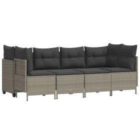 vidaXL 5-tlg. Garten-Sofagarnitur mit Kissen Hellgrau Poly Rattan