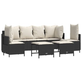 vidaXL 5-tlg. Garten-Sofagarnitur mit Kissen Schwarz Poly Rattan