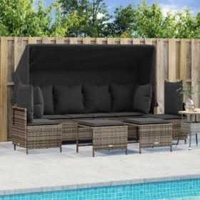 vidaXL 5-tlg. Garten-Sofagarnitur mit Kissen Grau Poly Rattan