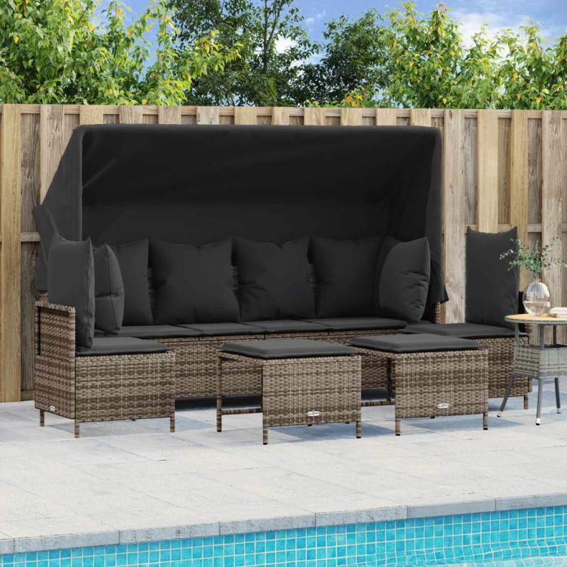 vidaXL 5-tlg. Garten-Sofagarnitur mit Kissen Grau Poly Rattan vidaXL 5-tlg. Garten-Sofagarnitur mit Kissen Grau Poly Rattan