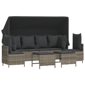 vidaXL 5-tlg. Garten-Sofagarnitur mit Kissen Grau Poly Rattan