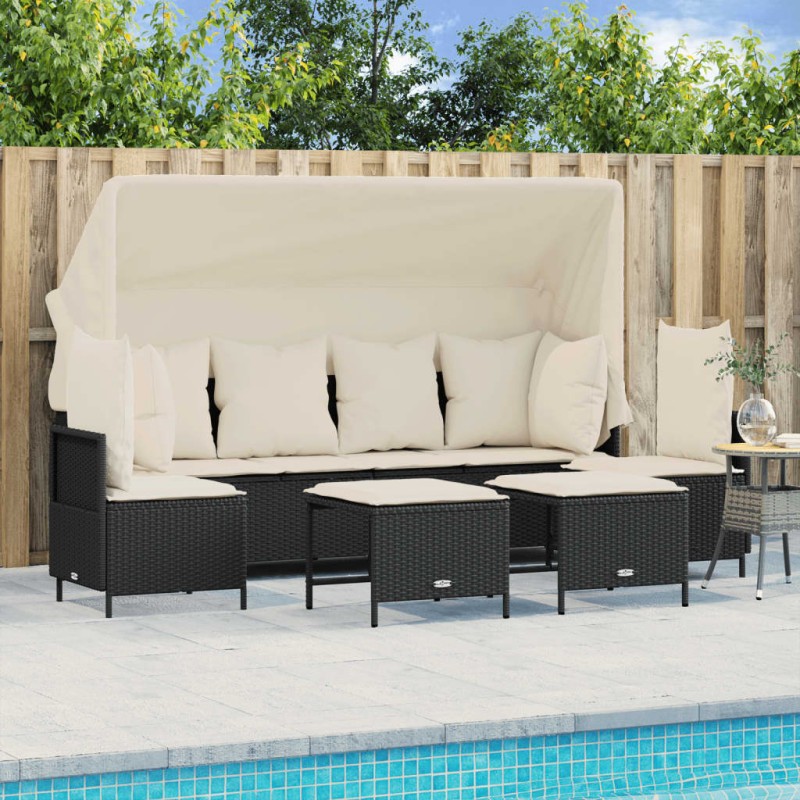 vidaXL 5-tlg. Garten-Sofagarnitur mit Kissen Schwarz Poly Rattan vidaXL 5-tlg. Garten-Sofagarnitur mit Kissen Schwarz Poly Rattan