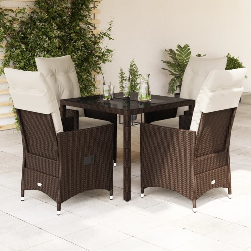 vidaXL 5-tlg. Garten-Essgruppe mit Kissen Braun Poly Rattan vidaXL 5-tlg. Garten-Essgruppe mit Kissen Braun Poly Rattan
