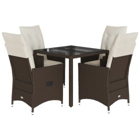vidaXL 5-tlg. Garten-Essgruppe mit Kissen Braun Poly Rattan