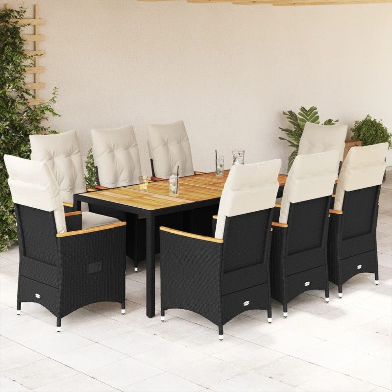 vidaXL 9-tlg. Garten-Essgruppe mit Kissen Schwarz Poly Rattan vidaXL 9-tlg. Garten-Essgruppe mit Kissen Schwarz Poly Rattan