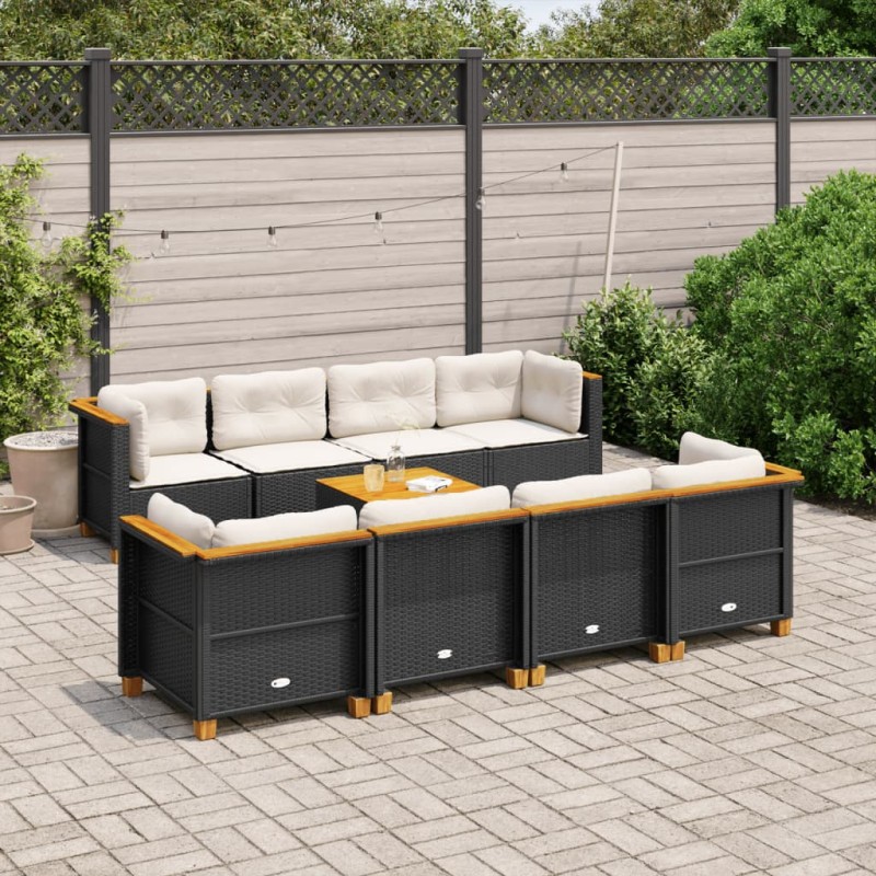 vidaXL 9-tlg. Garten-Sofagarnitur mit Kissen Schwarz Poly Rattan vidaXL 9-tlg. Garten-Sofagarnitur mit Kissen Schwarz Poly Rattan