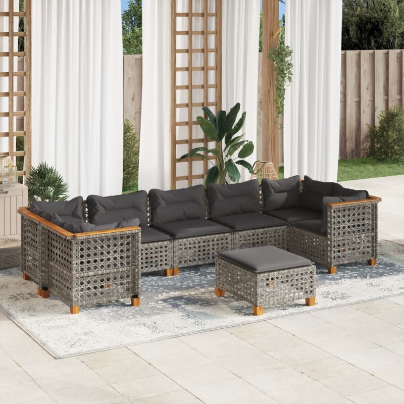 vidaXL 8-tlg. Garten-Sofagarnitur mit Kissen Grau Poly Rattan vidaXL 8-tlg. Garten-Sofagarnitur mit Kissen Grau Poly Rattan