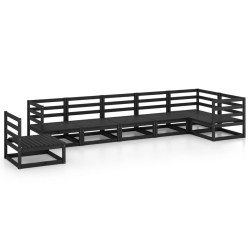 7-tlg. Garten-Lounge-Set Schwarz Massivholz Kiefer