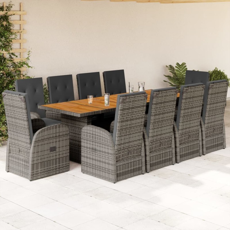 vidaXL 11-tlg. Garten-Essgruppe mit Kissen Grau Poly Rattan vidaXL 11-tlg. Garten-Essgruppe mit Kissen Grau Poly Rattan