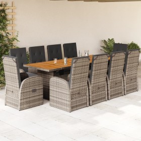 vidaXL 11-tlg. Garten-Essgruppe mit Kissen Grau Poly Rattan