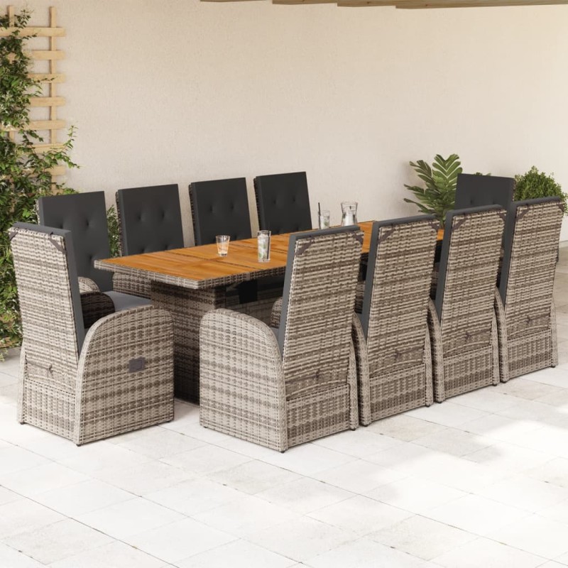 vidaXL 11-tlg. Garten-Essgruppe mit Kissen Grau Poly Rattan vidaXL 11-tlg. Garten-Essgruppe mit Kissen Grau Poly Rattan
