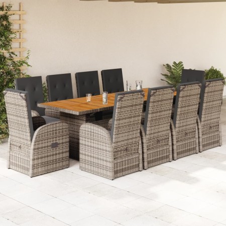 vidaXL 11-tlg. Garten-Essgruppe mit Kissen Grau Poly Rattan