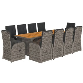 vidaXL 11-tlg. Garten-Essgruppe mit Kissen Grau Poly Rattan