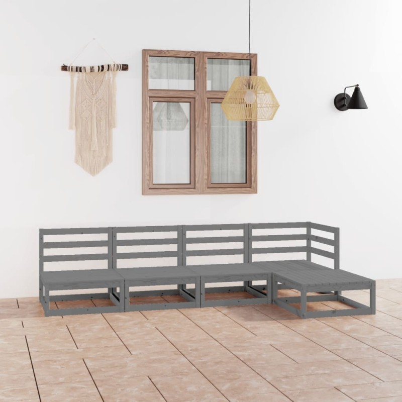 vidaXL 5-tlg. Garten-Lounge-Set Grau Massivholz Kiefer vidaXL 5-tlg. Garten-Lounge-Set Grau Massivholz Kiefer