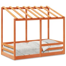 vidaXL Kinderbett mit Dach Wachsbraun 80x160 cm Massivholz Kiefer