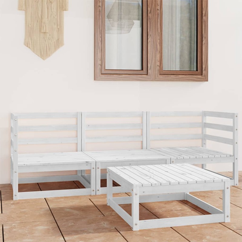 4-tlg. Garten-Lounge-Set Weiß Kiefer Massivholz 4-tlg. Garten-Lounge-Set Weiß Kiefer Massivholz