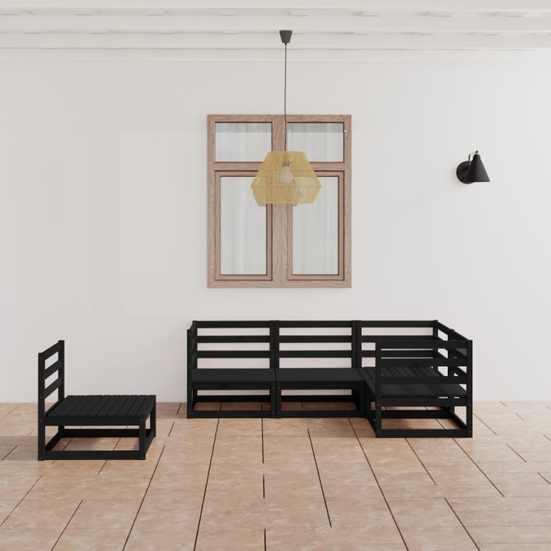 5-tlg. Garten-Lounge-Set Schwarz Massivholz Kiefer 5-tlg. Garten-Lounge-Set Schwarz Massivholz Kiefer