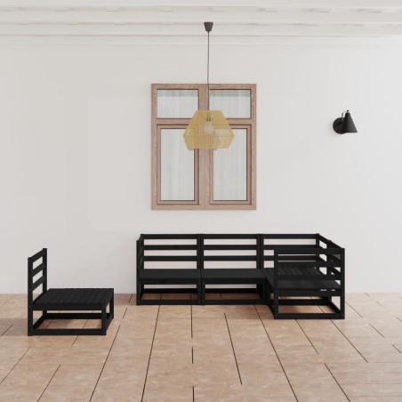 5-tlg. Garten-Lounge-Set Schwarz Massivholz Kiefer