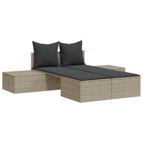 vidaXL Doppel-Sonnenliege mit Kissen Hellgrau Poly Rattan