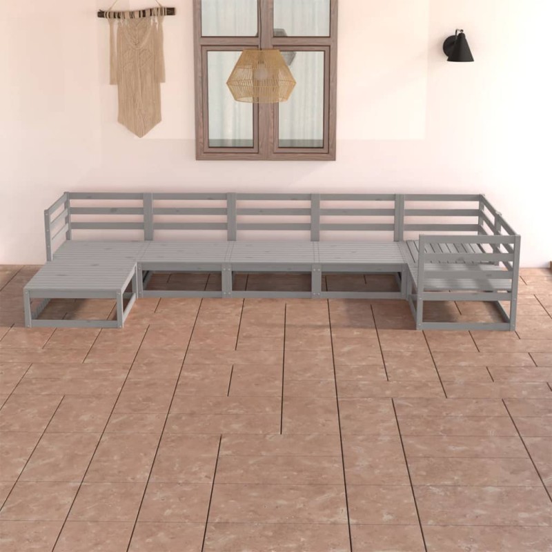 7-tlg. Garten-Lounge-Set Grau Kiefer Massivholz 7-tlg. Garten-Lounge-Set Grau Kiefer Massivholz
