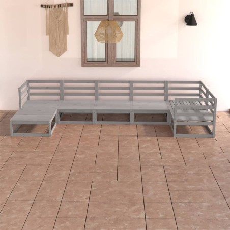 7-tlg. Garten-Lounge-Set Grau Kiefer Massivholz