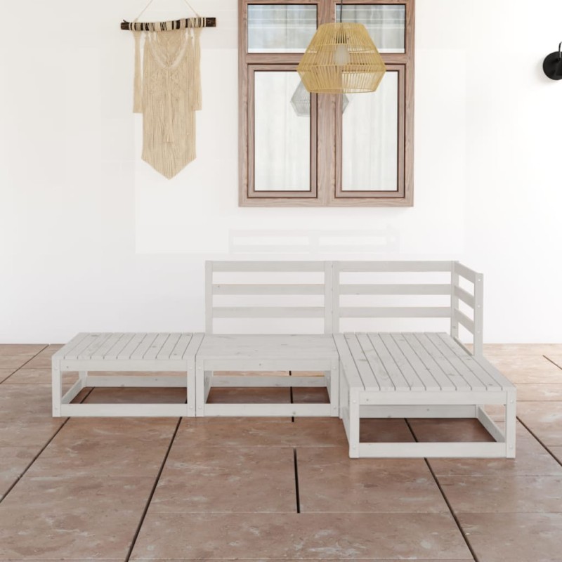4-tlg. Garten-Lounge-Set Weiß Kiefer Massivholz 4-tlg. Garten-Lounge-Set Weiß Kiefer Massivholz