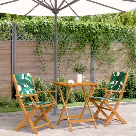 vidaXL 3-tlg. Bistro-Set Blattmuster Stoff und Massivholz