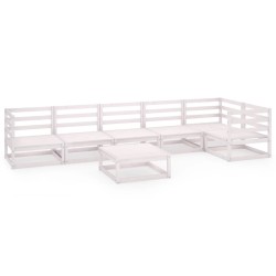 7-tlg. Garten-Lounge-Set Weiß Kiefer Massivholz