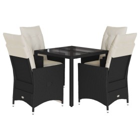 vidaXL 5-tlg. Garten-Essgruppe mit Kissen Schwarz Poly Rattan
