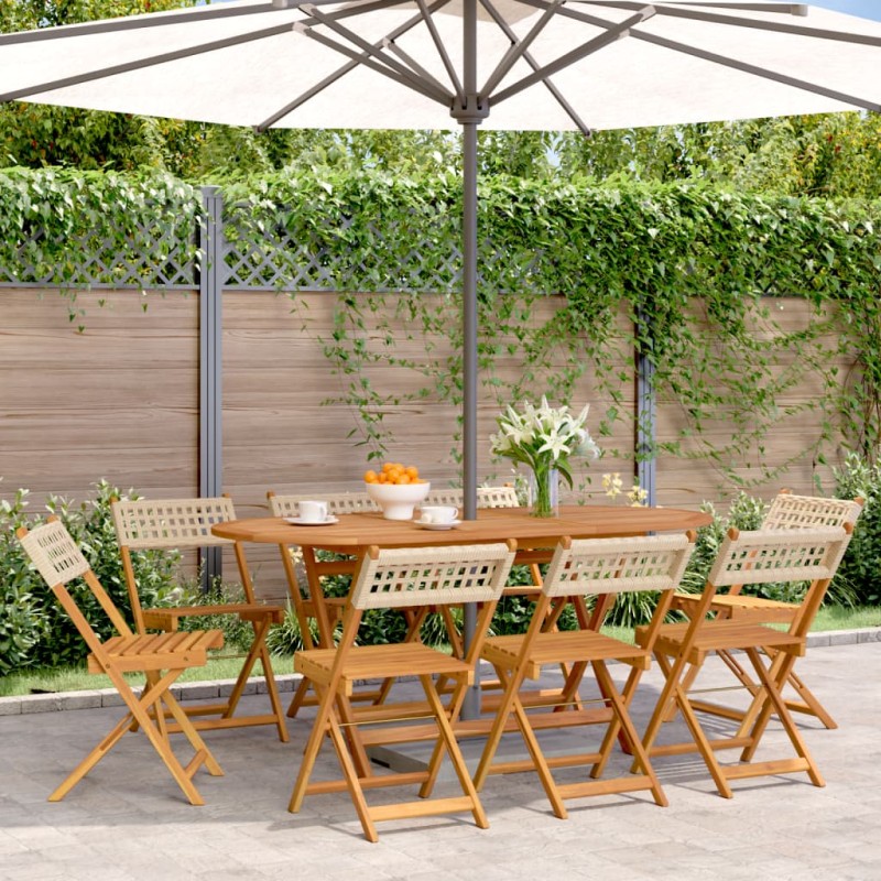 vidaXL Gartenstühle 8 Stk. Klappbar Beige Poly Rattan & Massivholz vidaXL Gartenstühle 8 Stk. Klappbar Beige Poly Rattan & Massivholz